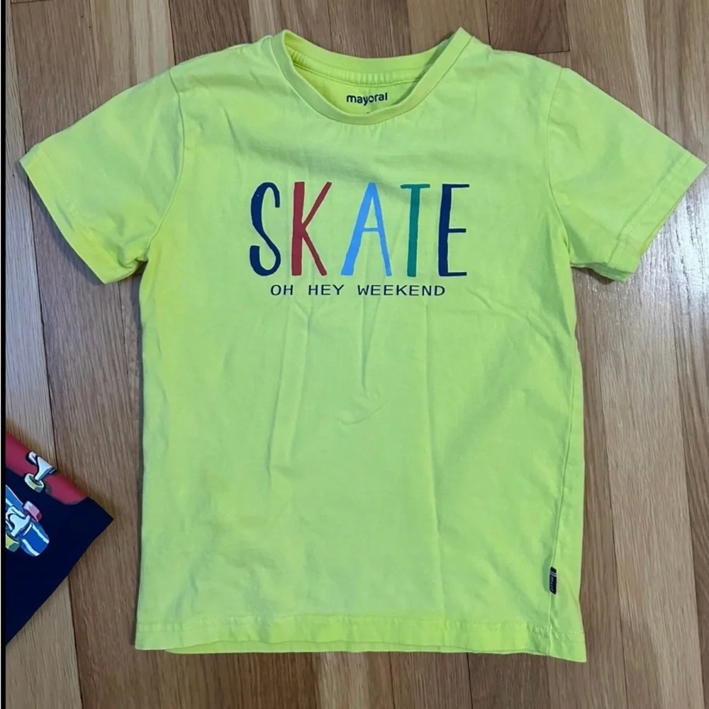 Mayoral Skateboard Set Boys size 7 Skateboarding Weekend Vibes Tshirt Shorts